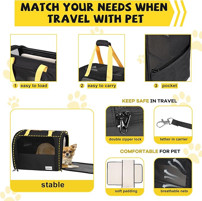 19 x 13 x 9 TSA Approved pet Carrier for cat and Small Dog up to 12-15 lbs,Turn Down to Putted underseat for Southwest Allegiant and Other Airlines Have 9'' or 9.5'' Height Space