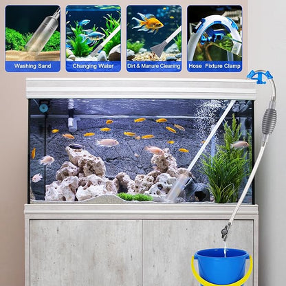 FACULX Fish Tank Cleaner Vacuum with Fish Tank Cleaning Kit，Plastic Gravel Vacuum for Aquarium，Aquarium Siphon Pump for Water，Aquarium Vacuum Gravel Cleaner for Various Tank Sizes