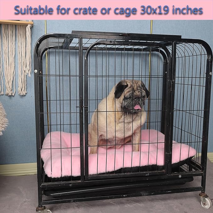 30 Inch Dog Crate Bed Pink Soft Cozy 30x19 Dog Crate Bed Bottom Anti Slip,Deluxe Plush Dog Crate Bed Washable,Fluffy Breathable Cute Dog Kennel Beds for Crates Fit Pet up to 30 lbs