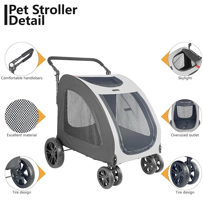 Foldable Pet Jogger Stroller for Large Dogs up to 110 lbs