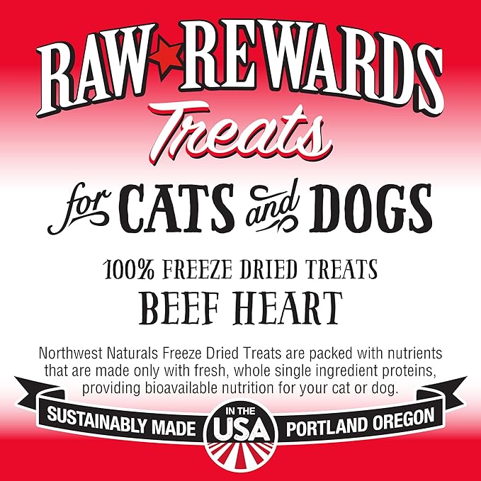 Northwest Naturals Raw Rewards Freeze-Dried Beef Heart Treats for Dogs and Cats - Bite-Sized Pieces - Healthy, 1 Ingredient, Human Grade Pet Food, All Natural - 10 Oz (Packaging May Vary)