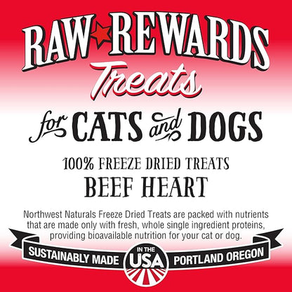 Northwest Naturals Raw Rewards Freeze-Dried Beef Heart Treats for Dogs and Cats - Bite-Sized Pieces - Healthy, 1 Ingredient, Human Grade Pet Food, All Natural - 10 Oz (Packaging May Vary)