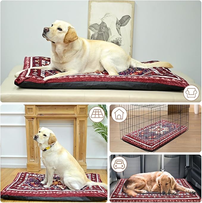 SCENEREAL Dog Crate Mat for Small Medium Large Dogs 23" x 36", Red