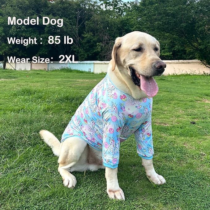 Dog Cute Blue Unicorn T Shirts doughnut Pattern Printed Pet Shirt Softable Pajamas for Medium Dog (M,Blue)