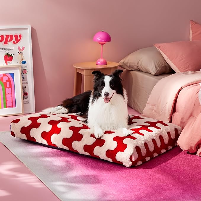 Lesure Large Dog Beds-Thick Shredded Chopped Foam Pet Bed Bottom(36'x27', Red)