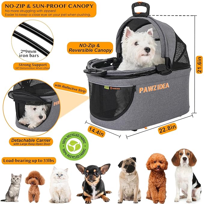PAWZIDEA Pet Stroller 4 in 1 4 Wheels