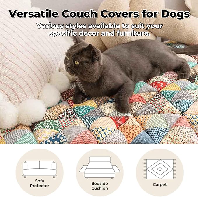 Pet Couch Covers for Sofa, Sofa Cover for Dogs Washable Dog Couch Cover Protector Floral Handmade Pure Cotton Furniture Covers for Large Dog (Iris, 27.6"×59.1")