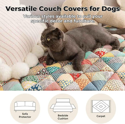 Pet Couch Covers for Sofa, Sofa Cover for Dogs Washable Dog Couch Cover Protector Floral Handmade Pure Cotton Furniture Covers for Large Dog (Iris, 27.6"×59.1")