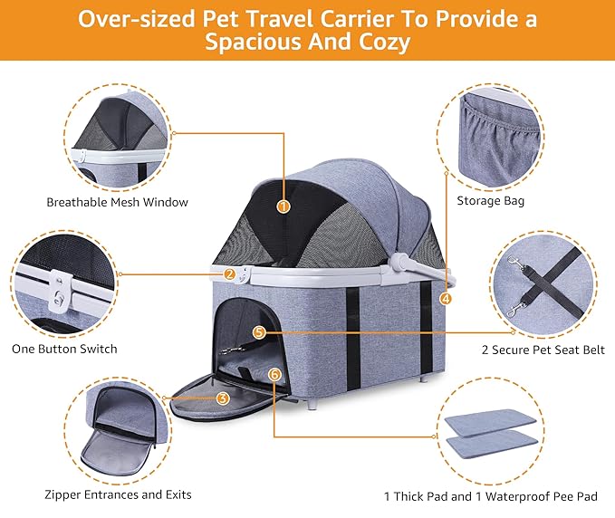 iBuddy Pet Stroller for Dog and Cat 4 in 1 Detachable Pet Travel Carrier & Car Seat