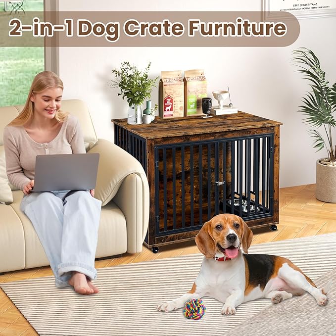 Rovibek Large Dog Crate 44 Inch, 2 Removable