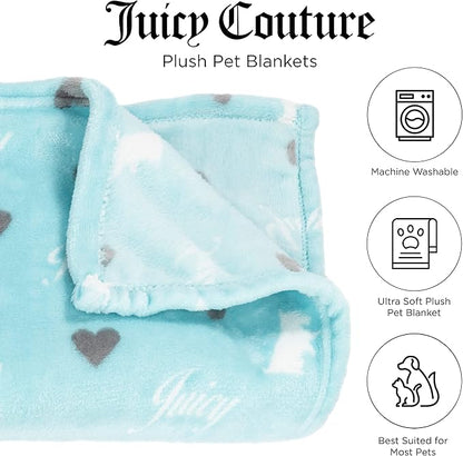 Juicy Couture Turquoise Blue Dog Blanket – Plush Puppy Blanket Throw, Printed, Breathable, Lightweight, Machine Washable, Cat Blanket for Small Medium & Large Pets