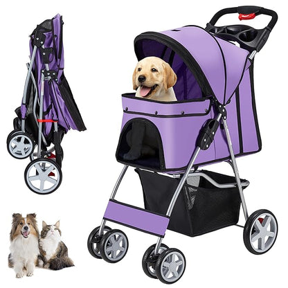 4 Wheels Pet Stroller for Small Medium Dogs Cats 33 lbs