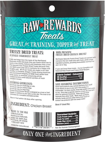 Northwest Naturals Raw Rewards Freeze-Dried Chicken Breast Treats for Dogs and Cats - Bite-Sized Pieces - Healthy, 1 Ingredient, Human Grade Pet Food, Natural - 10 Oz (Pack of 3)