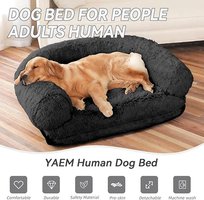 YAEM Human Dog Bed, 74"x44"x10" Dog Beds for Large Dogs, Foldable Plush Washable Dog Bed for People Doze Off, Orthopedic Dog Beds for Humans Size Fits You and Pets - Dark Grey