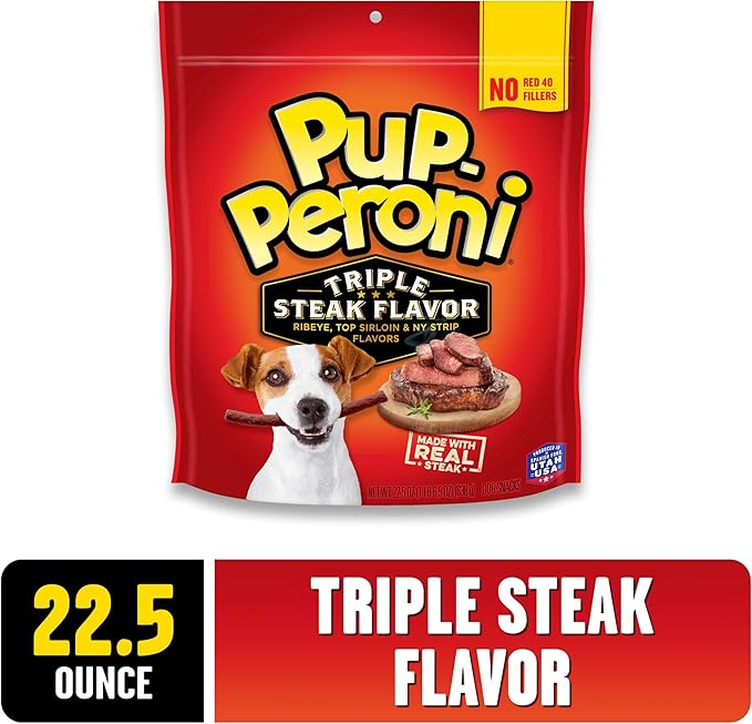 Pup-Peroni Dog Treats, Triple Steak Flavor, 22.5 Ounce, Ribeye, Top Sirloin, NY Strip Flavors