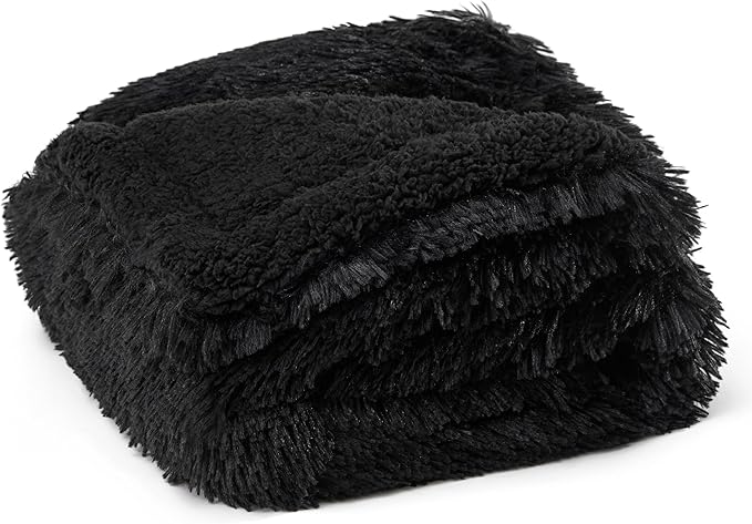 Bedsure Waterproof Dog Blankets for Large Dogs - Calming Cat Blanket for Couch Protector Washable, Long Faux Fur Pet Throw Blanket for Puppy, Reversible Furniture Protection, 40"x50", Black