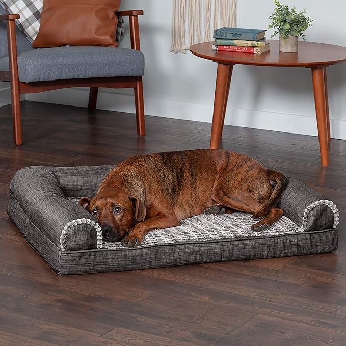 Furhaven Memory Foam Dog Bed for Large/Medium Dogs w/ Removable Bolsters & Washable Cover 55 lbs