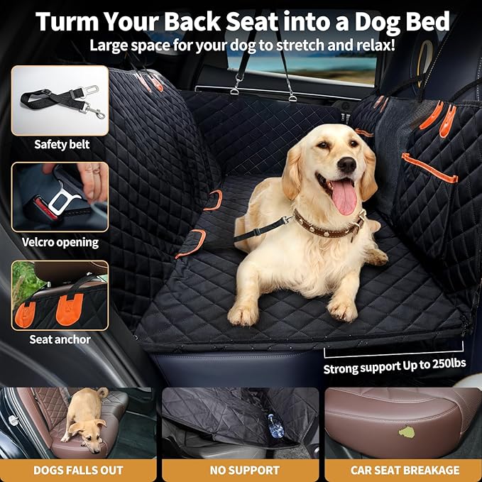 Dog Car Seat Cover for Back Seat with Hard Bottom