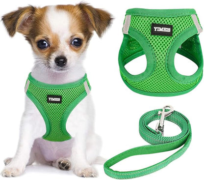 YIMEIS Dog Harness and Leash Set, No Pull Soft Mesh Pet Harness, Reflective Adjustable Puppy Vest for Small Medium Large Dogs, Cats (Green, Medium (Pack of 1)