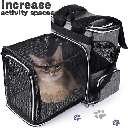 BAGLHER Expandable Pet Carrier Backpack，Pet Backpack for Small Cats Puppies Dogs Bunny, Airline-Approved Ventilate Backpack for Travel, Hiking and Outdoor Use. Grey