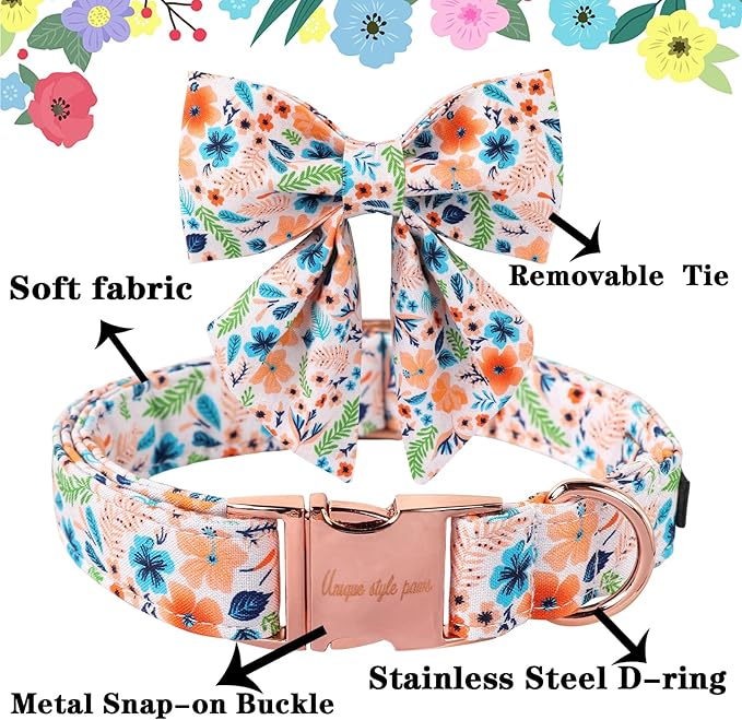 Unique Style Paws Cotton Dog Collar with Bow