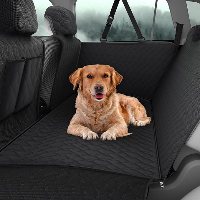 RUIANTE Compatible with Dog Car Seat Cover Protector Back Seat Pet Cover for Dogs Hammock Backseat Dog Cover with Side Flaps Storage Pocket Zip Mesh for Toyota Highlander 2021-2024 (Black)