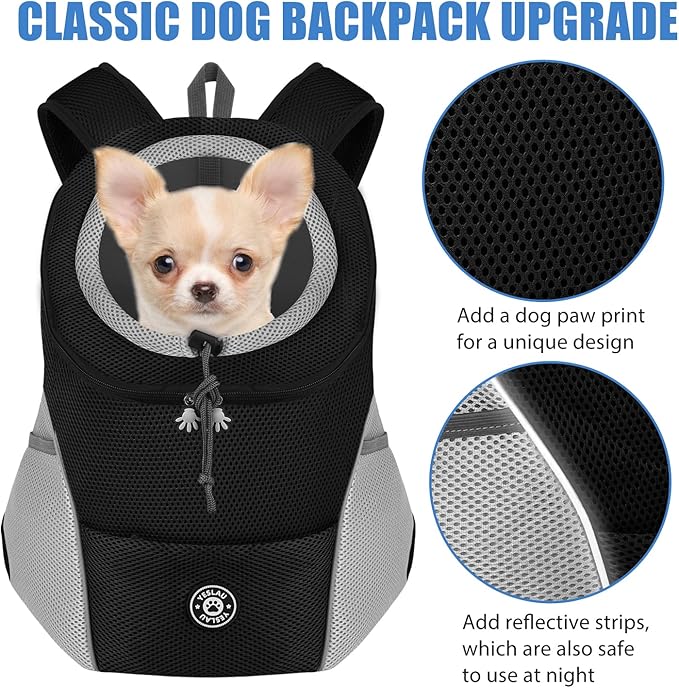 YESLAU Dog Backpack Carrier Pet Carrier for Small Medium Dogs Travel Bag Front Pack Breathable Adjustable with Safety Reflective Strips for Hiking Outdoor Cats