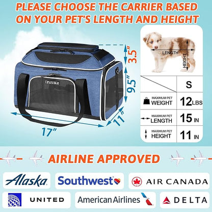 Petskd Top-Expandable Pet Carrier 17x11x9.5 Inches Alaska Airline Approved