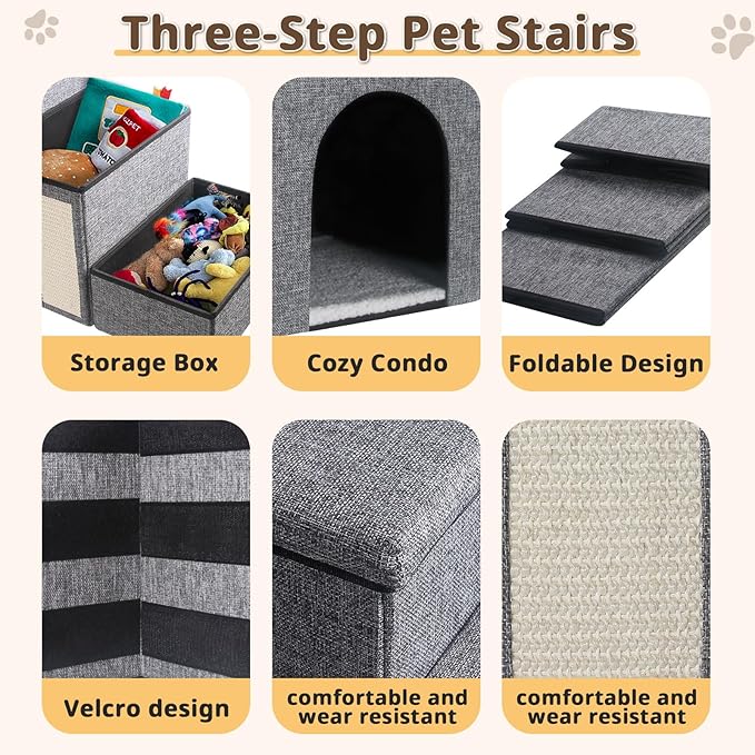 Dog Stairs for Small Dogs 16.5"H Dog 3-Step Pet