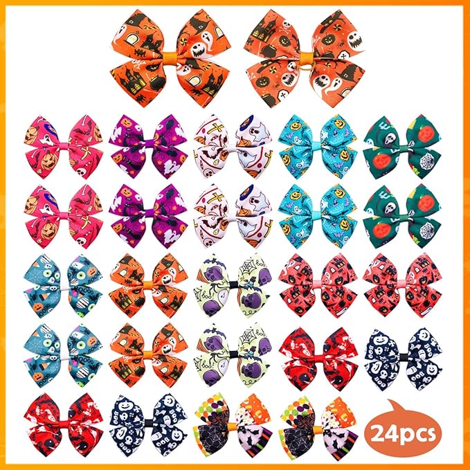 24Pcs/12 Pairs 4" Halloween Dog Hair Bows