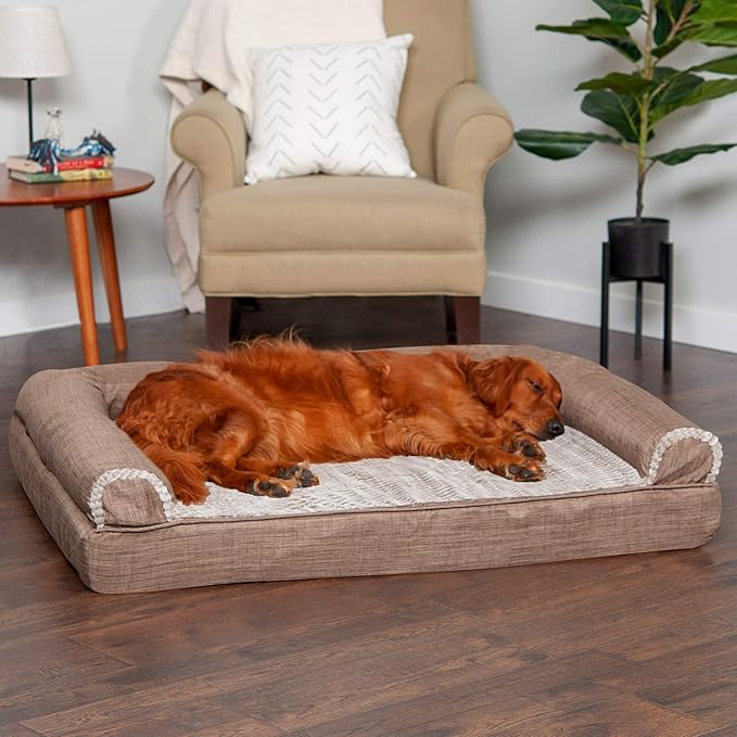 Furhaven Memory Foam Dog Bed for Large Dogs w/ Removable Bolsters & Washable Cover 95 lbs 40.0"L x 32.0"W x 8.0"Th