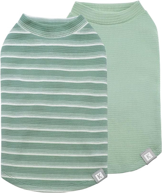 KYEESE 2Pack Waffle Dog Shirts for Small Dogs Stretchy Dog T-Shirts Lightweight Dog Tank Top Sleeveless Striped Dog Shirt Vest Breathable