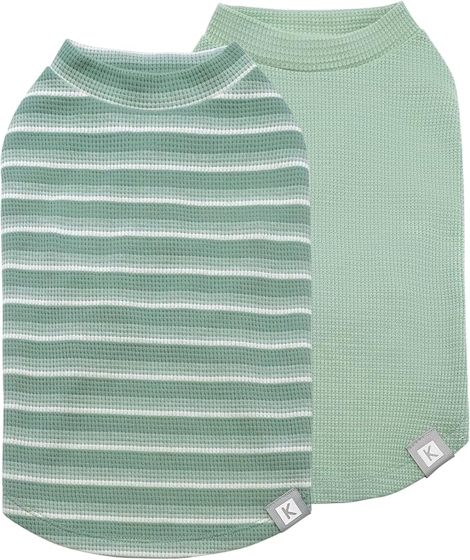 KYEESE 2Pack Waffle Dog Shirts for Small Dogs Stretchy Dog T-Shirts Lightweight Dog Tank Top Sleeveless Striped Dog Shirt Vest Breathable Cat Shirt