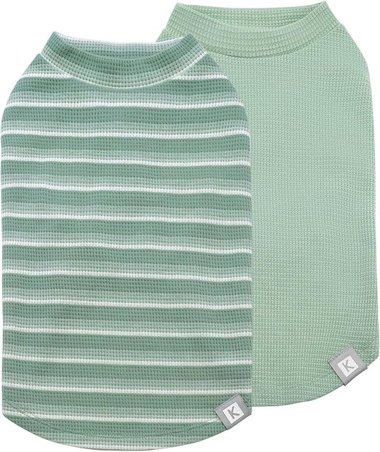 KYEESE 2Pack Waffle Dog Shirts for Small Dogs Stretchy Dog T-Shirts Lightweight Dog Tank Top Sleeveless Striped Dog Shirt Vest Breathable Cat Shirt