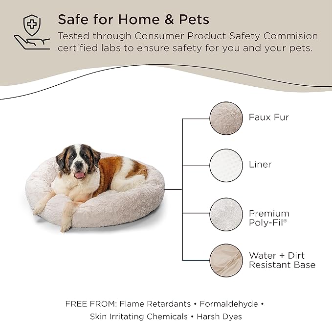 Best Friends by Sheri The Original Calming Donut Cat and Dog Bed in Lux Fur Oyster 45"