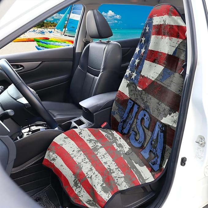 Eagle USA Flag Sweatproof Towel Car Front Seat Cover Non-Slip Bucket Seat Protector Easy to Install Universal Seat Cover for Car