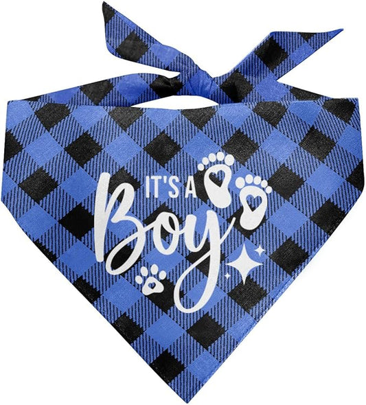It's A Boy Dog Bandana, Dog Bandana, Buffalo Plaid Pet Scarf, Pet Dog Scarf Accessories, Pet Dog Triangle Scarf, Dog Bandana for Small Medium Large Dogs, Gift for Dog Lover (B42)