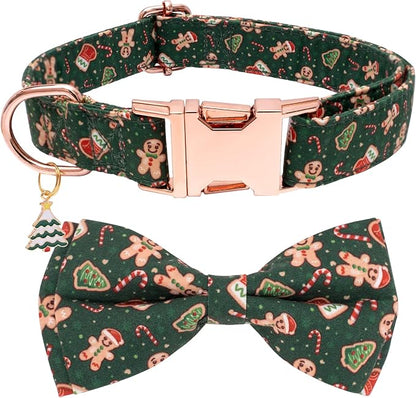Faygarsle Green Dog Collar Christmas Design with Bow