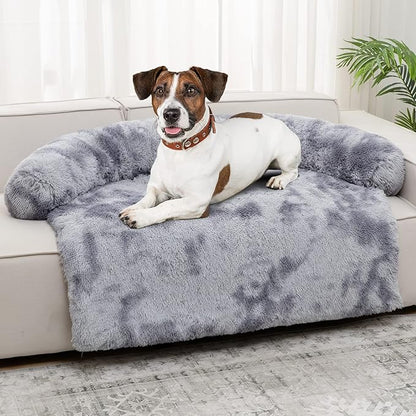 Syalife Shaggy Plush Calming Dog Couch Bed Pet Protector Cover(35"x31"x5", Grey/White)