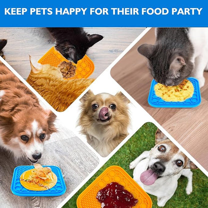 2 PCS Lick Mat for Dogs, Slow Feeder Licking Mat, Anxiety Relief Lick Pad with Suction Cups for Peanut Butter Food Treats Yogurt, Pets Bathing Grooming Training Calming Dog Bowl Mat