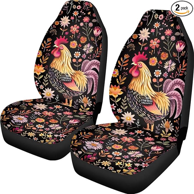Rooster Chicken Flower Car Seat Cover for Women Men