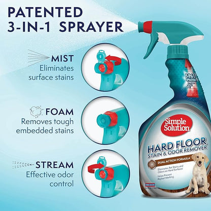 Simple Solution Hard Floor Extreme Pet Stain and Odor Eliminator Spray, Dog and Cat Enzyme Cleaner, Pro-Bacteria Cleaning Power, Strong Urine, Pee and Poop Smell Remover for Hardwood Floors, 32 oz