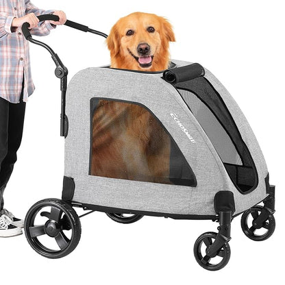 EchoSmile XL Extra Large Dog Stroller 4 Wheel 2 Medium 160 lbs,Gray