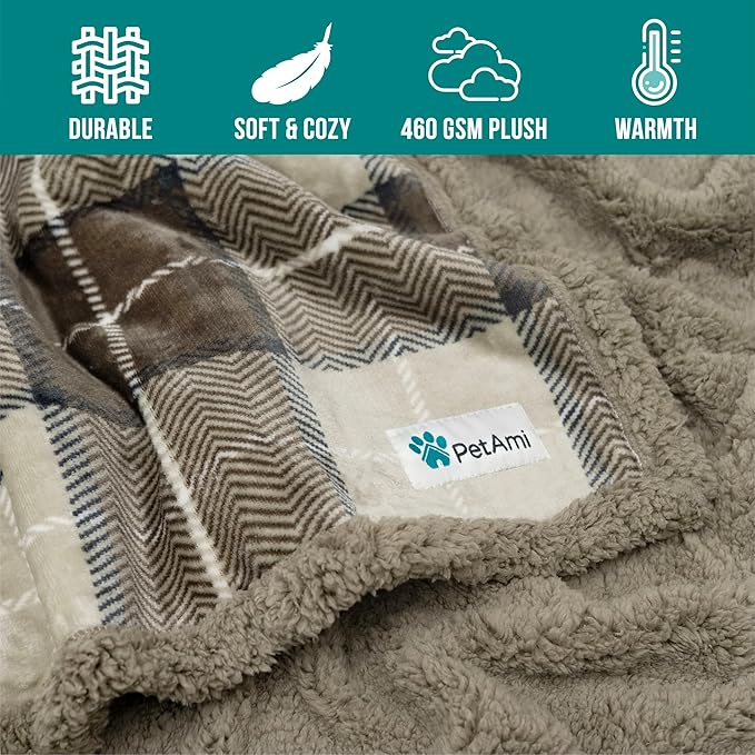 PetAmi Dog Blanket for Bed 60x80 Plaid