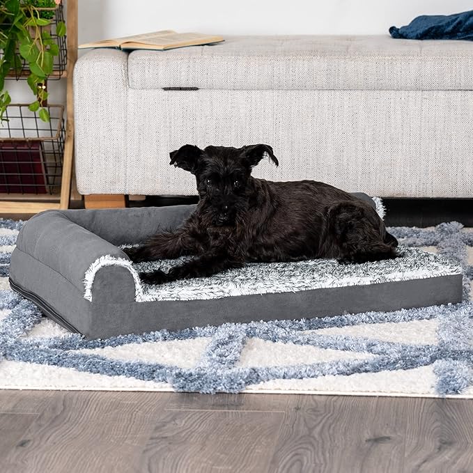 Furhaven Cooling Gel Dog Bed for Medium/Small Dogs w/ Removable Bolsters & Washable Cover 35 lbs