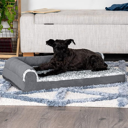 Furhaven Cooling Gel Dog Bed for Medium/Small Dogs w/ Removable Bolsters & Washable Cover 35 lbs