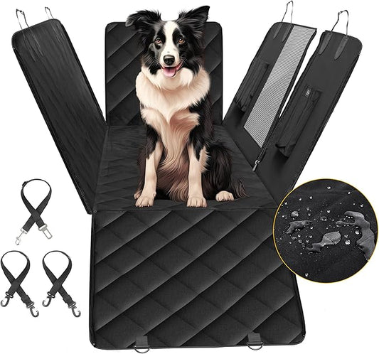 Simple Deluxe Dog Car Seat Cover with Mesh Window and 3 Storage Pocket