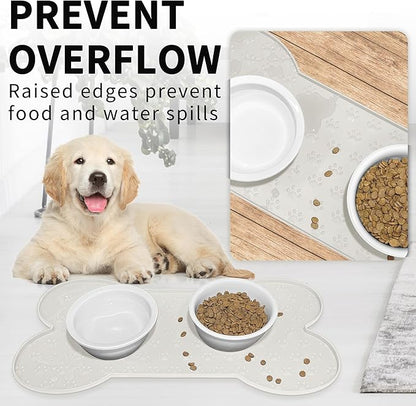 Dog Food Mat Anti-Slip Silicone Dog Bowl Mat Thicker Pet Placemat Waterproof Cat Feeder Pad with Raised Edge Puppy Kitten Feeding Mats Suitable Small Medium-Sized Dogs Cats Eating Tray