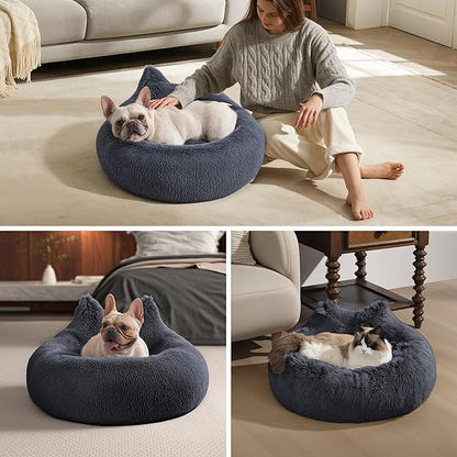 Westen Home Calming Small Dog Bed, Donut Washable Dog Beds for Small Dogs, 27 inches Anti-Slip Round Fluffy Plush Cute Dog Bed, Fits up to 35 lbs Pets, Navy Grey