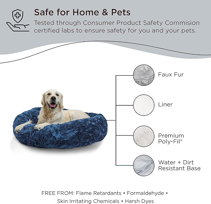 Best Friends by Sheri The Original Calming Donut Cat and Dog Bed in Lux Fur Navy 36"